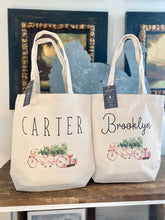 Load image into Gallery viewer, Vintage Christmas Tote bag|Personalized Christmas bag|Canvas Tote Bag|Plaid Christmas bag|Holiday Gift Bag|Childs Christmas Bag
