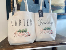 Load image into Gallery viewer, Vintage Christmas Tote bag|Personalized Christmas bag|Canvas Tote Bag|Plaid Christmas bag|Holiday Gift Bag|Childs Christmas Bag
