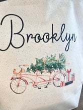 Load image into Gallery viewer, Vintage Christmas Tote bag|Personalized Christmas bag|Canvas Tote Bag|Plaid Christmas bag|Holiday Gift Bag|Childs Christmas Bag
