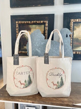 Load image into Gallery viewer, Vintage Deer Christmas Tote bag|Personalized Christmas bag|Canvas Tote Bag|Plaid Christmas bag|Holiday Gift Bag|Childs Christmas Bag
