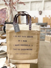 Load image into Gallery viewer, Squirrel Wrangler Jute Tote Bag
