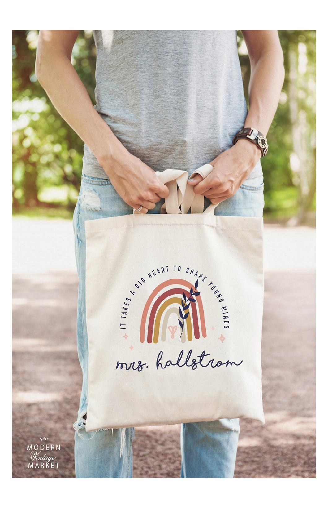 Teacher Tote Bag Custom Teacher Gift Personalized Teacher Tote Bag modern vintage market shop