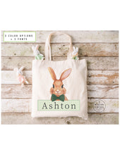 Load image into Gallery viewer, Personalized Easter Basket Tote Bag|Easter Gift Ideas|Easter Bunny Bags|Easter Tote Bag|Girls Easter Bag|Boys Easter Bag|Bunny Tote|GREEN
