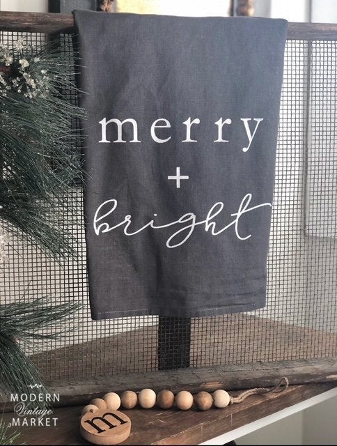 Merry and Bright (Gray) Tea Towel