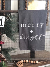 Load image into Gallery viewer, Merry and Bright (Gray) Tea Towel
